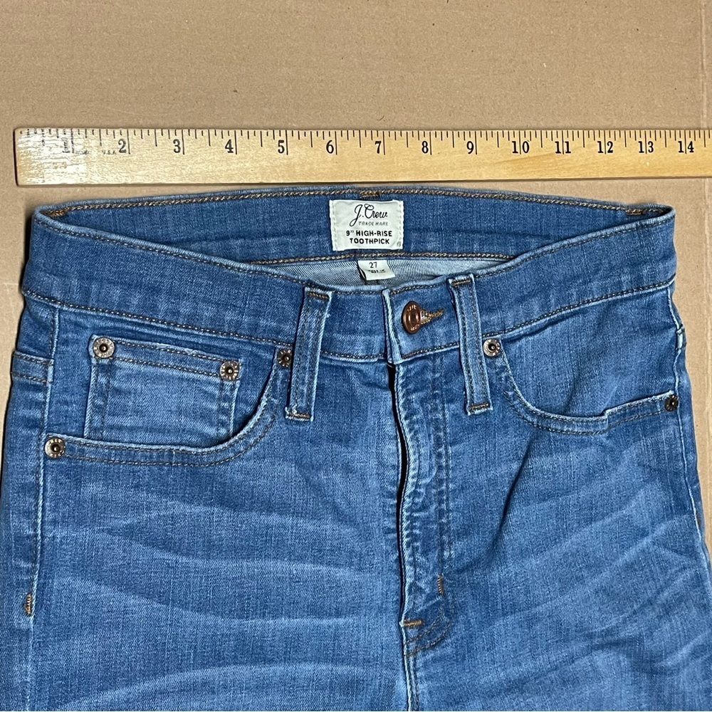J Crew 9" High Rise Toothpick Jeans Womens 27 Blue Stretch - Picture 5 of 7
